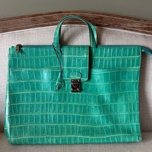 Tosca Blu Green Croc-Embossed Leather Tote Bag - Designer Style Made in Italy